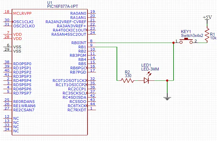 PIC Microcontrollers Programming Tutorials LAB2 Schematic