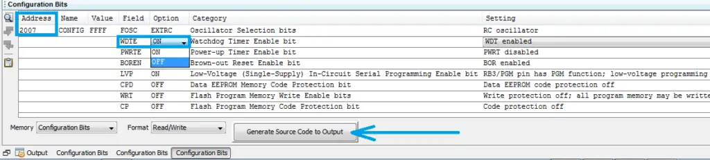 Setting the configuration bits with MPLAB IDE