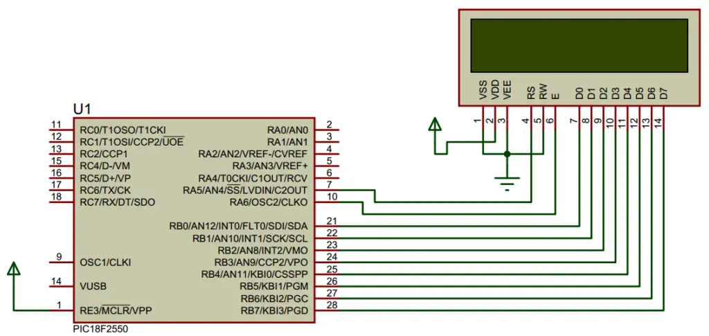 LCD 16x2 Connection With Microcontroller 8-Bit interface