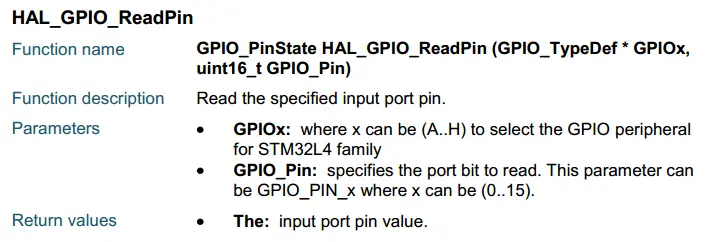 HAL GPIO Pin Read Function Description
